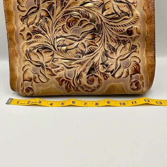 Patricia Nash Tote Floral Embossed Burnished Tan - Picture 4 of 5